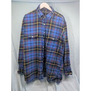 Polo Ralph Lauren Flannel Shirt Mens 2XB Blue Multi Color Plaid Pockets Buttons